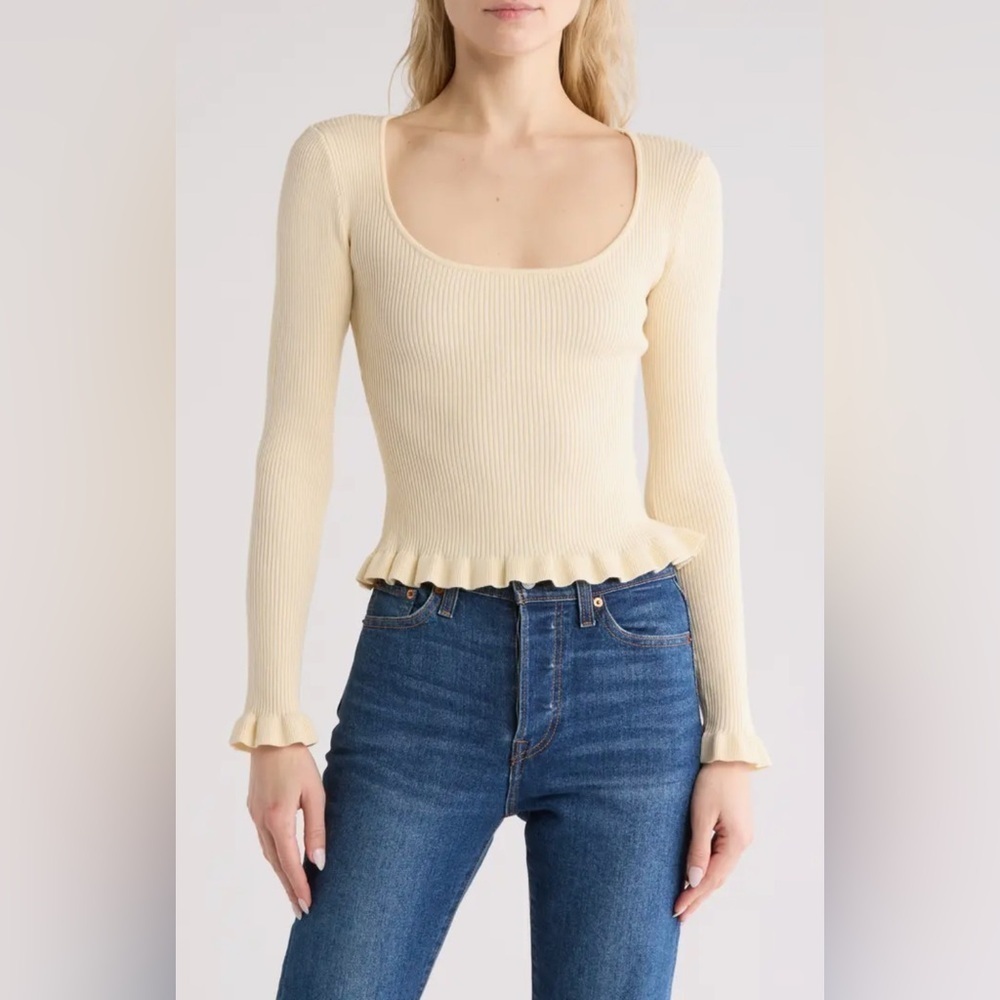 NWOT The Workshop Ruffled‎ Ribbed Knit Top, Size L